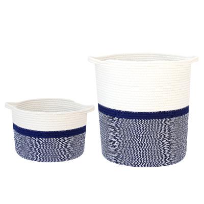 China Sustainable Custom Wholesales 2020 New Rope Style Cotton Woven Laundry Storage Basket Toys Towels With Long Handles for sale