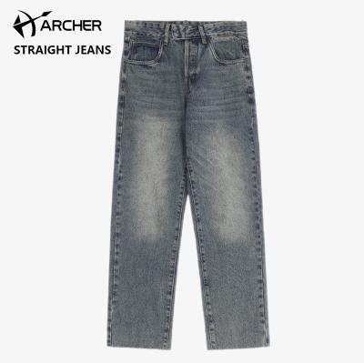 China Men's denim new high street denim fabric casual wide leg jeans breathable straight loose classic wash vintage jeans for men for sale