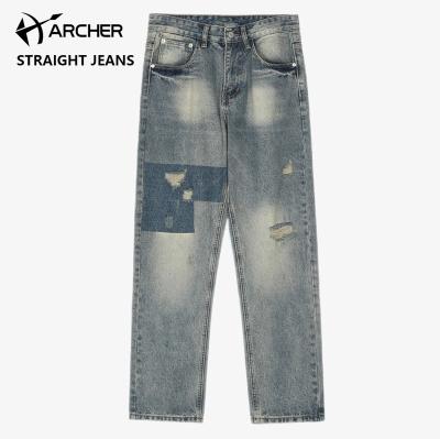 China Hot sale breathable high quality jeans stretch straight leg ripped jeans cotton streetwear mens jeans pants for men for sale