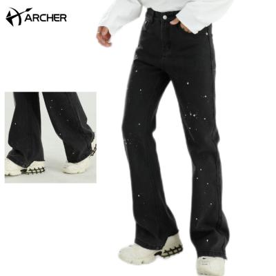 China Fashion Breathable Streetwear Stacked Pants Graffiti Paint Splatters Jeans Flared Jeans Mens Baggi Denim Pants Color Mens Stacked Jeans for sale