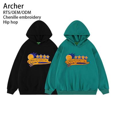 China High Quality Embroidery Unisex Hooded Sweatshirt Hip HopTerry RTS Cotton Anti-wrinkle Towel Men's Casual Chenille Embroidery Hoodie for sale