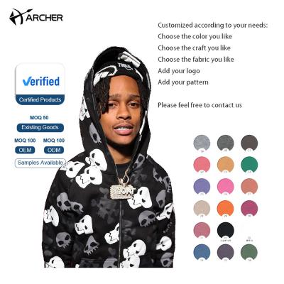 China High Quality Custom Unisex Hooded Full Zip Anti-Wrinkle Hooded Sweatshirt Oversized Jacket Hoodies Full Print Custom Men's Skull Full Zipper Hoodie for sale