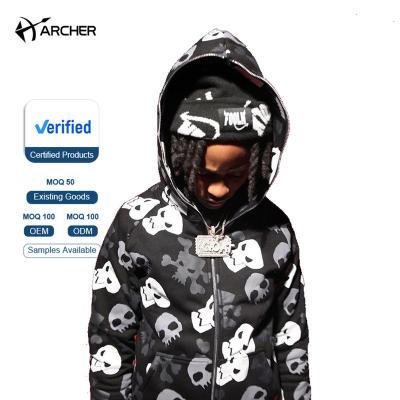 China Wholesale Anti-Wrinkle Zipper Up Custom Hoodie Hip Hop Full Face Zipper Hoodies Sweatshirt Jacket Full Hooded Unisex Skull Oversized Print For Men for sale