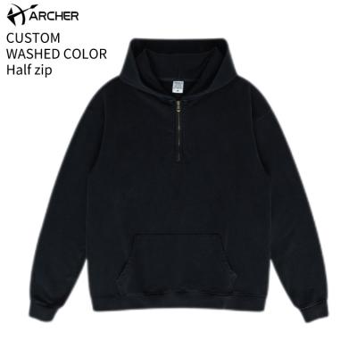 China Winter Wash Premium Color Breathable No Zipper 440gsm Heavyweight Heavyweight 100%cotton Custom Zipper Half String Up Hoodies For Men for sale