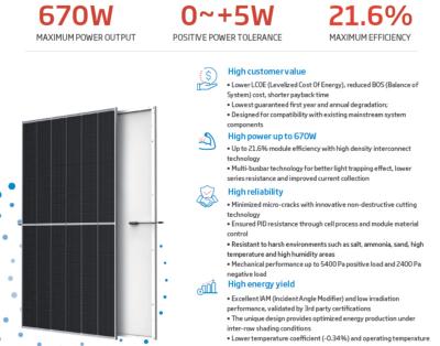 Cina Trina Vertex Highly Efficiency Solar Panel TSM-DE21 645-670W 210mmx210mm in vendita