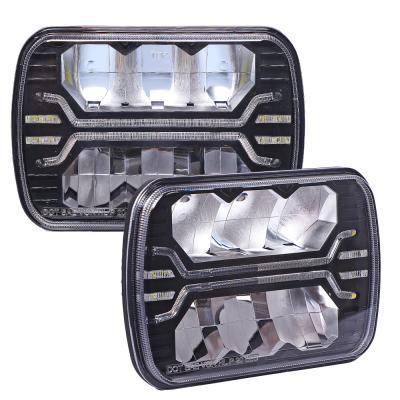 China Aluminum+PC 7x6 Led Headlights 80W DRL Square 5x7 Inch White Headlamp For Jeep Wrangler YJ XJ Cherokee Chevy for sale