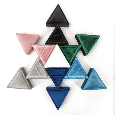 China Factory Customization Ring Earring Jewelry Box Wholesale Hot Sales Velvet Pile Jewelry Gift Box Eco-friendly Packaging Custom Logo Ring Box Luxury Triangle for sale