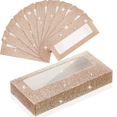 China Recyclable Custom Rectangle Champagne Gold False Lash Pink Clear PVC Window Drawer Eyelash Gift Packaging Box for sale