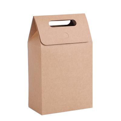 China Factory Recycled Packaging Paper Materials Custom Candy Brown Dessert Environmental Protection Packing Takeout Paper Box With Handle for sale