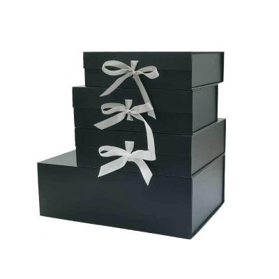 China Recyclable Fold Up Boxes Ribbonlarge For Dress Matte Black With Closure Magnetic Multi Color Folding Flap Box for sale