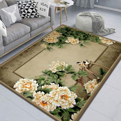 China Hot Selling Washable 3d Printed Crystal Velvet Flower Design Green Non Slip Tiles Living Room Carpet And Blankets for sale