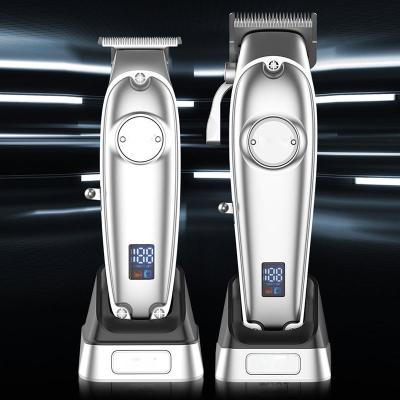 China Outdoor Silver LCD Screen Body Metal Clippers Kit Men Professional Hair Cut Cordless Rechargeable Clippers Trimmers Set for sale