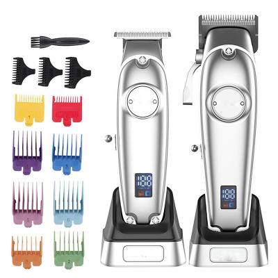 China Full Metal Body LCD Screen Outdoor Professional Cordless Men Clippers Hair Trimmers Set With Charging Base for sale