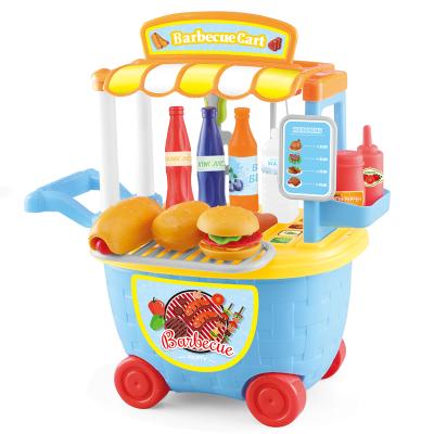 China Plastic Cart Kids Pretend Wheeled Bucket Car Racing Kitchen Play Outdoor BBQ Toys Set For Kids for sale