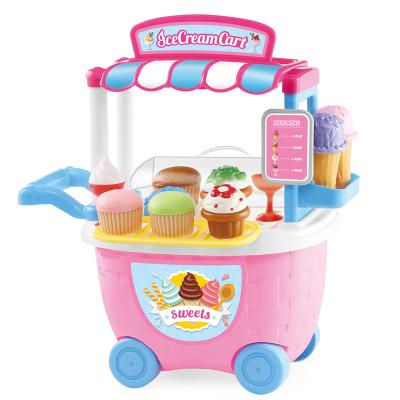 China Plastic Pink Cart Mini Bucket Car For Girls Plastic Ice Cream Dessert Shop Pretend Play Cooking Game Toys for sale