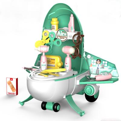 China Plastic 2 in 1 Airplane Plastic Trolley Preschool Hospital Pretend Doctor Toys Dentisit Tool Play Set for sale