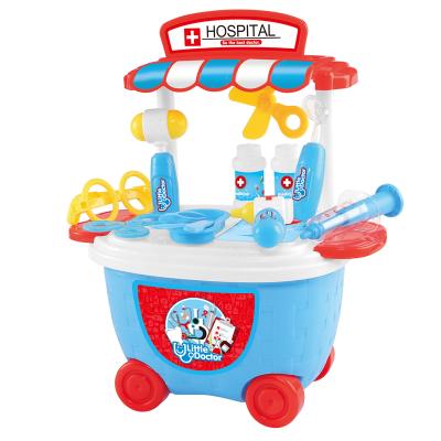 China Plastic Bucket Car With Wheels Package Trolley Small Nurse Trolley Doctor Set Injection Medical Kit Simulation Hospital Pretend Play Toy for sale