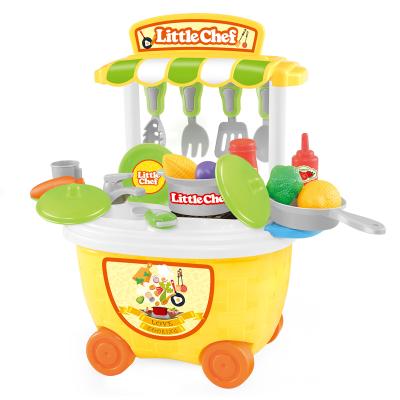 China Plastic Children Pretend Little Chef Cooking Cart Bucket Car Fruit Play Set With Vegetable Toy Set Kitchen Accessories Toys for sale