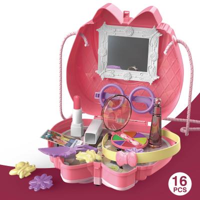 China 16 PCS Girls Sister Party Beauty Makeup Pink Shoulder Bag Plastic Simple Cosmetics Pretend Play Toys for sale