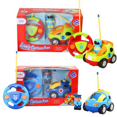 China RC With Light And Music Cartoon Police Pull Back With Music And Light Rear Two-way Remote 2CH Radio Control For Kids RC Toy Car for sale