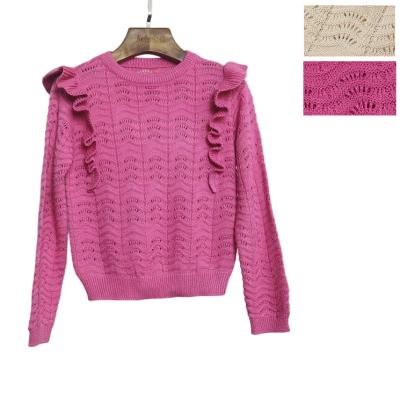 China Fashion cotton anti-pilling custom pointelle knit winter oversized baby knitted sweater kids girls pullover sweater with ruffles for sale