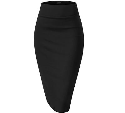 China Anti-Static Premium Nylon Pencil Skirt Office Stretch Ponte Women High Waist Below Knee SLIT BACK SKIRT for sale