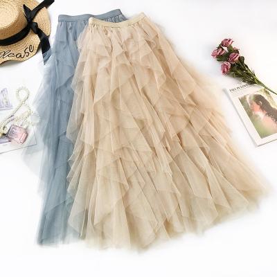 China 85cm Length Long Vintage Skirt Anti-Static Double Layers Custom Pink Pleated High Waisted A Line Black Skirts Beige Blue for sale