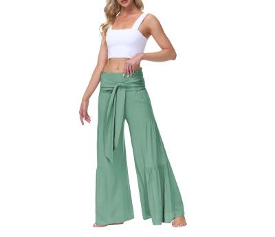 China 2023 Anti-Wrinkle Custom Pleated Pants Lady Asymmetrical Wide Leg Casual Broom Pants High Waist Stretch Pants for sale