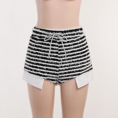 China Anti-wrinkle fashion sexy women's shorts high waist drawstring black white striped crack! crack! womens booty jogger biker summer abbreviations for sale