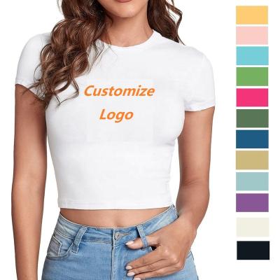 China Custom Made T-shirt Top Baby Slim Tight Fit Anti-pilling Summer Anti-pilling White T-shirt For Women for sale