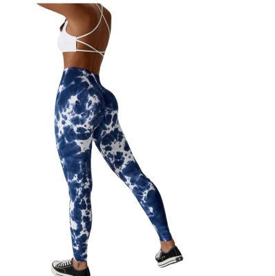 China Women's Gaiters Pants 2022 Tie Dye Breathable Yoga Pants Seamless Sportswear Tight Workout Gaiters Trousers for sale