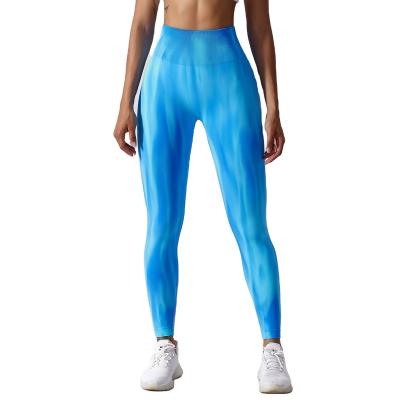 China Breathable Running High Waist Yoga Fitness Gym Workout Sports Tie Dye Seamless Pants Custom Made Seamless Lifting Pants for sale