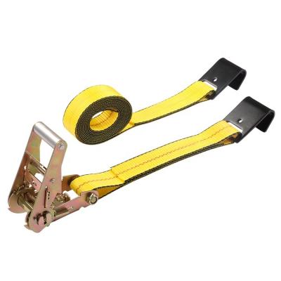 China Cargo Safety 2 Inch 50 Mm Short Handle Ratchet Tie Down Strap Cargo Lashing Strap With Black Flat Hooks for sale