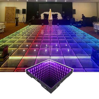 China Party and wedding event 3d mirror infinity clear high gloss white led wireless dance floor for wedding party for sale