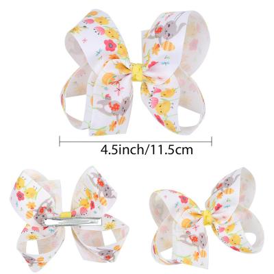 China Hair Claw Clips Simple Colorful 4.5inch Easter Rabbit Pattern Bow Hair Clips Hair Bow Clips For Girls for sale