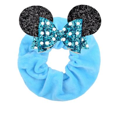 China 2022 Hair Decoration Sequin Glitter Bow Design Mouse Ear Velvet Soft Fabric Elastic Bands Hair Scrunchies Rubber Hair Accessories For Teen Girls for sale