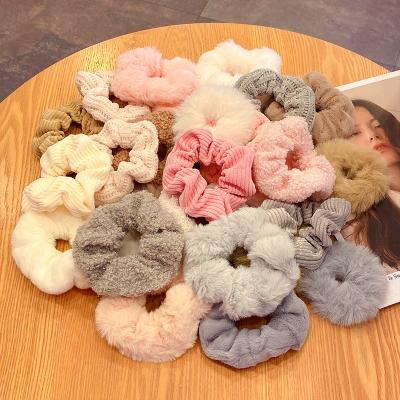 China 7pcs Sweet By Bag Fashion Fuzzy Soft Material Rubber Bands Hair Scrunchies For Women Girls for sale