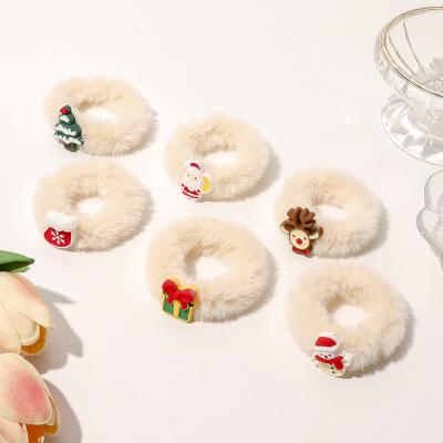 China 2021 Christmas Fuzzy Hair Scrunchies Elastic Hair Ties Hair Claw Clips For Girls for sale