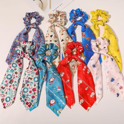 China New Soft Christmas Fantasy Snowflake Christmas Tree Printing Hair Band Elastic Ribbon Along Printed Scarf Scrunchies for sale