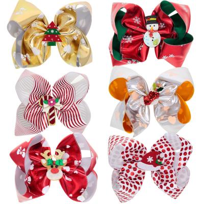 China Christmas Tree Snow Element Hair Clips 2021 14CM Big Glitter Christmas Bow Hair Clips Stylish Colorful Snow Hair Clips For Women And Girls for sale