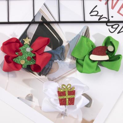 China BB Christmas Hair Clips 2020 Christmas Hair Clips Tree Gifts Snow Ribbon Bow Hair Clips For Girls for sale