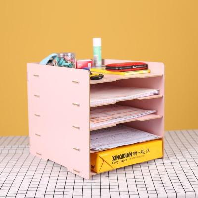 China Desktop Oganizer Wood-Plastic Panel Desktop Storage Box Folder Hot Selling Desktop Display Rack for sale