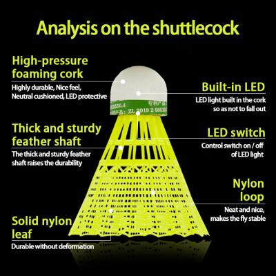 Κίνα Νάυλον μπάντμιντον σκοταδιού Shuttlecock 4pcs μπάντμιντον των πλαστικών οδηγήσεων νύχτας φωτισμού προς πώληση