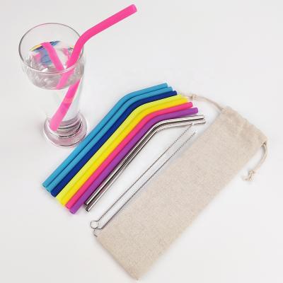 China 13 Sustainable Viable Pieces of Eco-Friendly Reusable Silicone Straw Stainless Steel Straw Set for sale