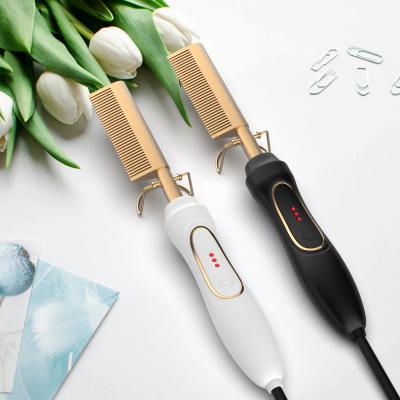 China Gold Comfortable Flat Professional Luxury Faux Stone Bling Iron Electric Ceramic Ionic Hair Straightener Straightener Brush Hot Comb for sale