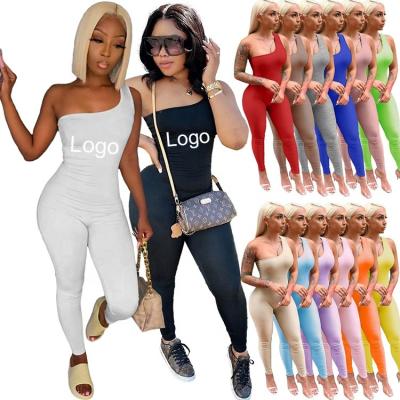 China 14 QUICK DRY Solid Colors Plus Size One Shoulder Jumpsuits Rompers Sexy Sports Workout Butt Lifting One Piece Romper Overalls for sale