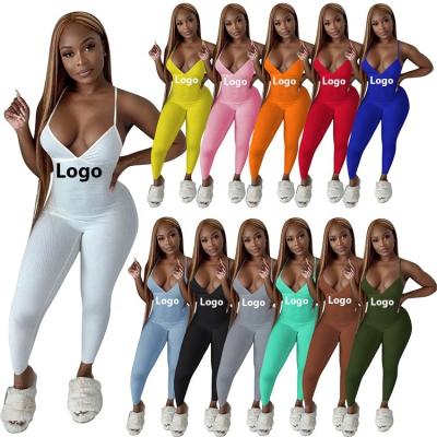 China 2021 New Arrival QUICK DRY solid color women jumpsuit ribbed bodycon jumpsuit backless sling pants skinny one piece women romper for sale