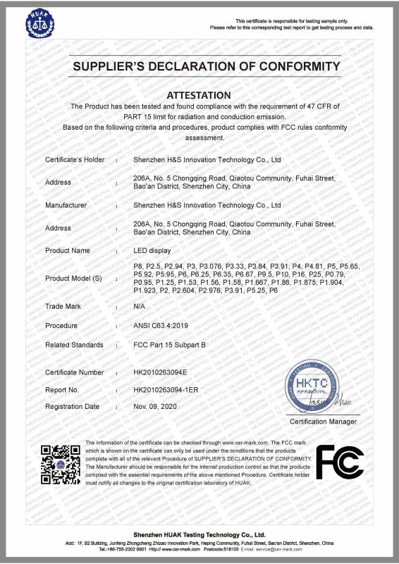 FCC SDOC - Shenzhen H&S Innovation Technology Co., Ltd