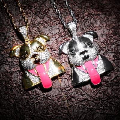 China Hiphop Miami Hip Hop Jewelry Tongue Dog Animal Iced Out Pendant And Necklace With 4mm Tennis Gold Sliver Color Chain Necklaces for sale