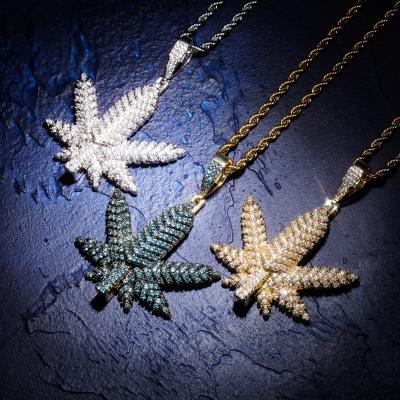 China New Hiphop Maple Leaf In Three Colors Iced Out Shiny Hip Hop Necklace&Pendant Cubic Zircon For Men Women Gift for sale